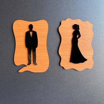 Парні таблички на двері туалету «Чоловічий + Жіночий» — фанера та чорний акрил