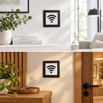 Табличка Wi-Fi для кафе, готелю, офісу та квартири — фанера й чорний акрил, 100×100 мм