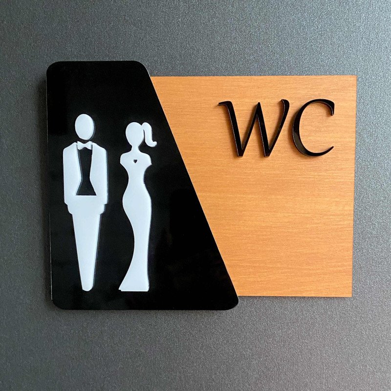 Табличка на двері вбиральні WC для кафе, офісу, ресторану та дому | Сучасна вивіска з акрилу, 16×13 см