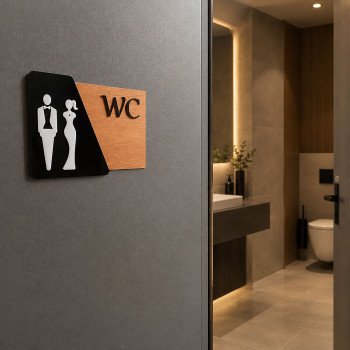 Табличка на двері вбиральні WC для кафе, офісу, ресторану та дому | Сучасна вивіска з акрилу, 16×13 см
