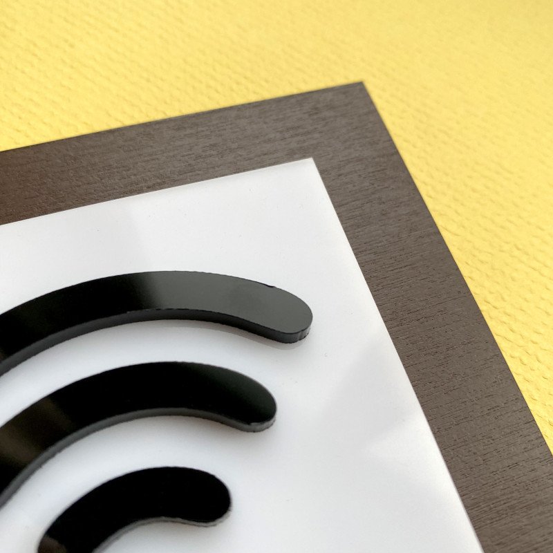 Вказівник Wi-Fi зона, сучасна квадратна табличка з об'ємним значком, акрил + фанера 100×100 мм