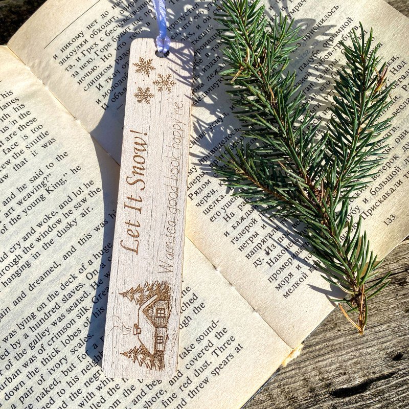 Новорічні дерев’яні закладки для книг – набір з трьох гравірованих закладок із зимовими візерунками