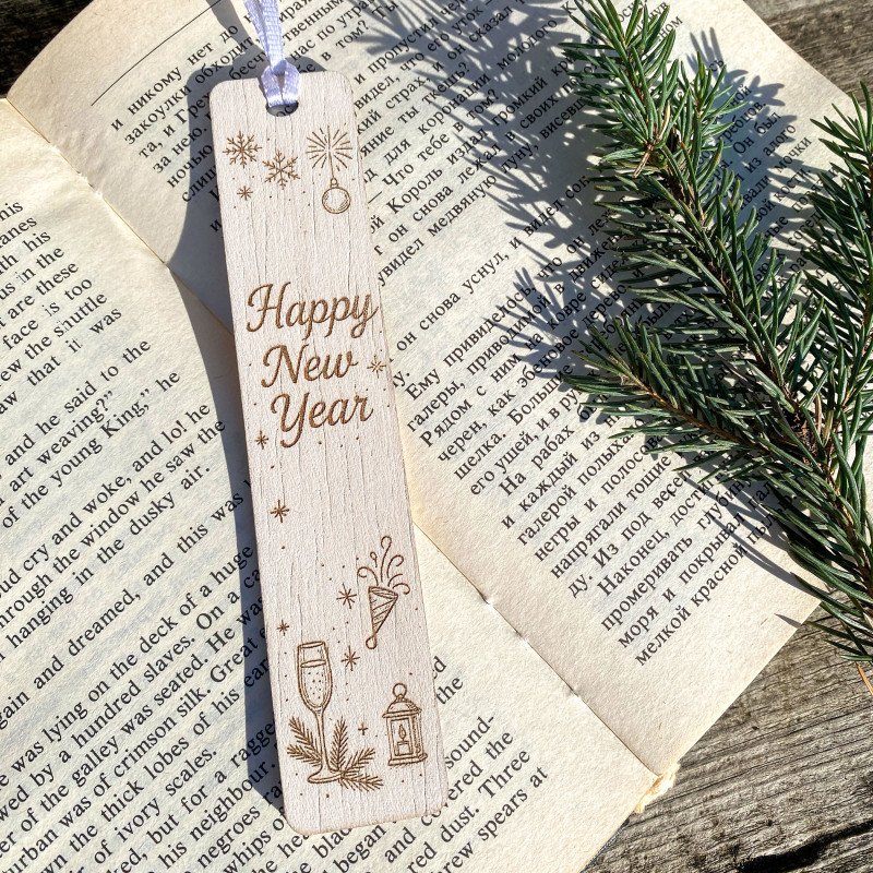 Новорічні дерев’яні закладки для книг – набір з трьох гравірованих закладок із зимовими візерунками