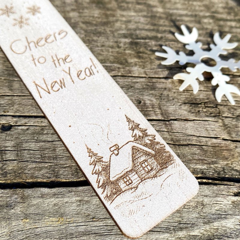 Новорічні дерев’яні закладки для книг – набір з трьох гравірованих закладок із зимовими візерунками